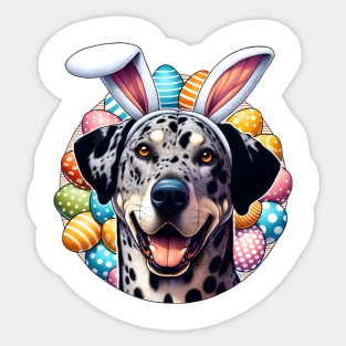 Catahoula Leopard Dog with Bunny Ears Celebrates Easter Sticker